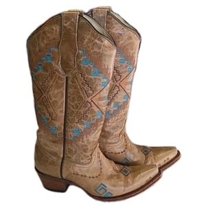 Circle G by Corral Embroidered Western Boots Tan Turquoise Snip Toe L5265 Size 7